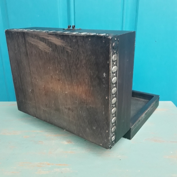 Wood and Metal Box with Hinged Lid Jewelry Wooden Trinket Box Gift for Her Him - Picture 6 of 14